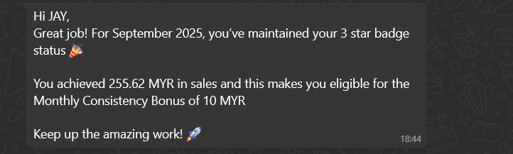 Monthly Consistency Bonus WhatsApp Notification