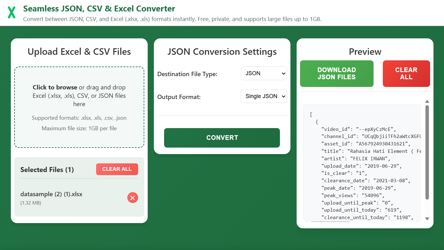 Excel to JSON Converter